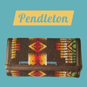 Pendleton Wool Long Checkbook Wallet Tri Fold Aztec South Western